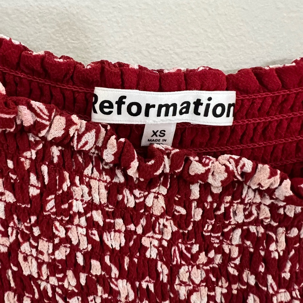 Reformation Cello Midi Dress, red with white floral size XS extra small - Picture 3 of 12